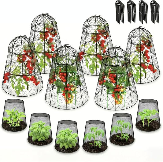 Garden Cloches for Plants, Chicken Wire Plant Cages, Plant Protectors from Animals, Combo Pack, 12 Pcs (6 Large 17.7" × 12.8" + 6 Small 5.87" × 9")