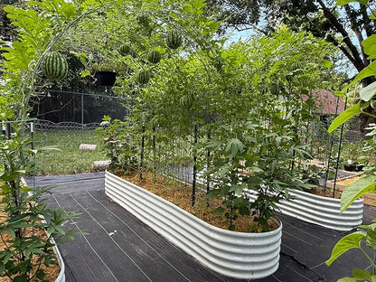 A ANLEOLIFE 14-Piece 18 Inch Tall Raised Garden Beds Kit, Heart-Shaped, Long Oval & Round Metal Planters – Ideal for Creative Garden Layouts, Antique White