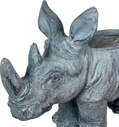 Zeckos Charming Grey Rhino MGO Planter with Drain Holes, 18.5 inches - Weather-Resistant Magnesium Oxide for Garden or Patio Decor - Unique Animal Theme Planter, Perfect for Indoor/Outdoor Use