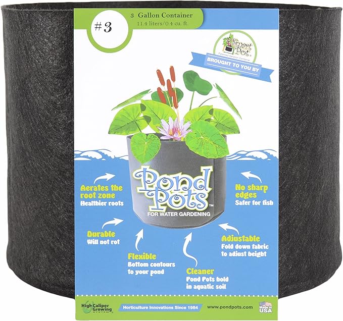 Smart Pots Pond Flexible Aquatic Plant Container for Water Gardening, 3 Gallon, Black