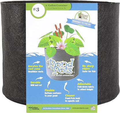Smart Pots Pond Flexible Aquatic Plant Container for Water Gardening, 3 Gallon, Black