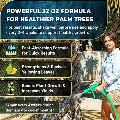 Leaves and Soul Professional Palm Tree Fertilizer Liquid Concentrate - 6-4-6 Blend for Tropical Plant Fertilizer, Garden Use - Liquid Plant Food for Palm Trees and Bushes Outdoors - 32oz