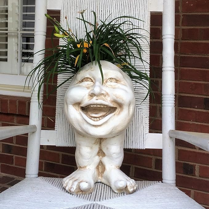homestyles 16 in. Antique White Aunt Minnie The Muggly Statue Face Planter Holds 7 in. Pot