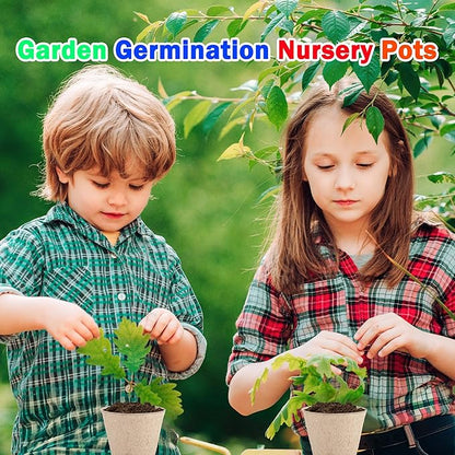 120 Packs 3.15 Inches Seed Starting Pots Biodegradable Drainage Holes Round Nursery Pot with 15 Planting Labels Small Seed Starter Tray Bulk Garden Germination Container for Herb Seed Starter