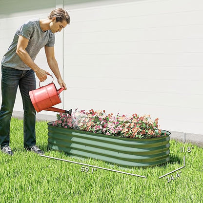 Outsunny 5' x 2' x 1' Galvanized Raised Garden Bed Kit, Outdoor Metal Elevated Planter Box with Safety Edging, Easy DIY Stock Tank for Growing Flowers, Herbs & Vegetables, Green