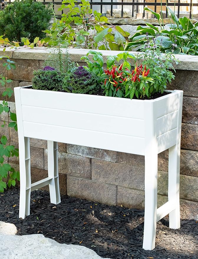 Nuvue Products 26020, 36" L x 15" W x 32" H, Polymer with Woodgrain Texture, White Elevated Garden Box