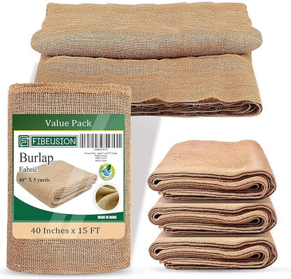 Burlap for Gardening 40" x 15 Feet - Multipurpose Natural Burlap Fabric - High Density Jute Fiber Suitable for Weed Barrier, Frost Guard for Gardening, Home Decorations and Crafts