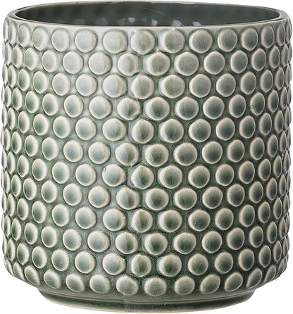 Bloomingville Stoneware Flower Pot with Polka Dots, Planter, 6", Green
