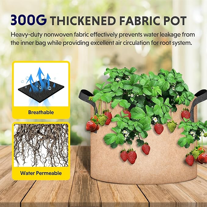 Simple Deluxe 12 Pack 7 Gallon Grow Bags, 300G Vegetable/Flower/Plant Fabric Pots with Handles, Heavy Duty Thickened Nonwoven Planting Bag with 12 Pcs Plant Labels