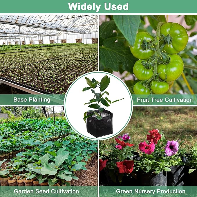 100-Pack Nursery Growing Bags, 5.3" x 5.9" Non-Woven Plant Nursery Bags, Fabric Seeding Pots Pouch for Seed Starting/Soil Transplant/Home Garden Supply [Black]