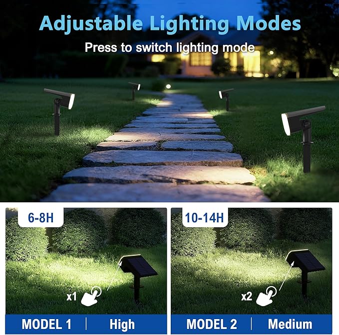 Solar Lights Outdoor Waterproof IP65, Super Bright LED, 6500K 2 Lighting Modes, Solar Powered Yard Garden Solar Spot Lights for Outside Landscape Auto On/Off -8 Pack