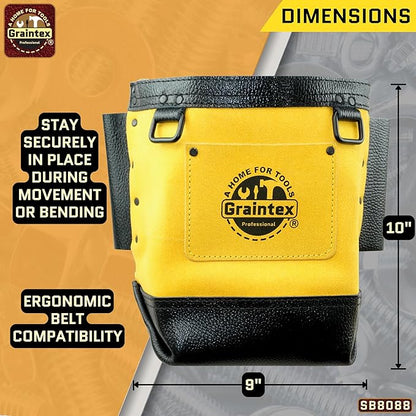 Graintex Nut & Bolt Bag Yellow Color Premium Quality Suede Leather Tool Bag, Tool Belt for Ironworker Tools, Bull Pin Loops, Ideal for Heavy-Duty Use, Bolt Bags for Construction Professionals - SB8088