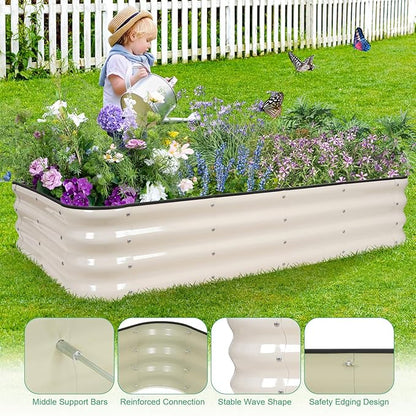 1MORE Raised Garden Bed -5X3X1 Galvanized Planter Box for Outdoor Gardening,4 in 1 Modular Raised Bed Kit with Protective Tape, Gloves for Herb，Ideal for Vegetables and Plants.White-2Pcak