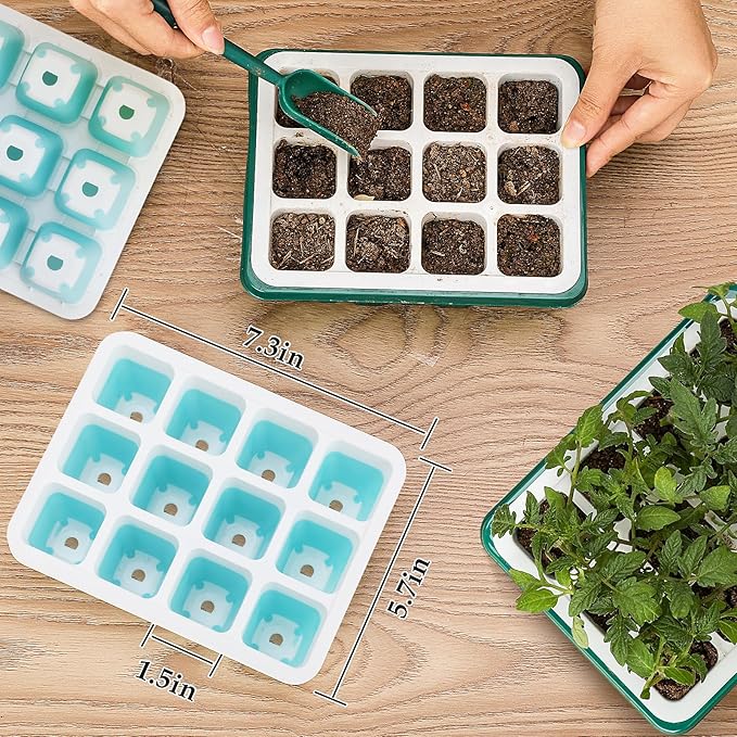 5 PCS Reusable Seed Starter Tray, 60 Cells Seed Starter Kit with Flexible Pop-Out Cells, Seedling Starter Trays for Seed Starter, Indoor Greenhouse Seeding Planting Growing