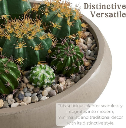 Bowl Planter 23.3" Dia x 7.9" H Succulent Pot with Drain Hole, 20.9" Opening Weathered Concrete Flowerpot for Indoor Outdoor Plants Herbs Bonsai, Round Planters for Home, Patio, Garden, Large-Natural