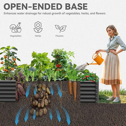 YITAHOME 2pcs 8x4x1.5 ft Galvanized Raised Garden Bed Kit, Large Metal Planter Box with Gloves, Safety Rubber & Support Rod, Outdoor Flower Bed for Plants Vegetables, Black