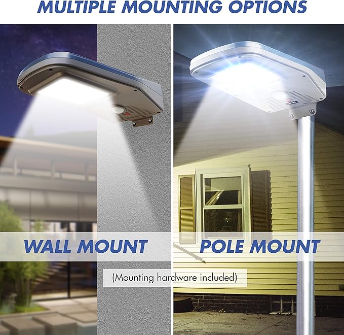 Wagan EL8590 2000 Lumens Integrated LED Solar Street Light with Remote Control Security Flood Light Motion Sensor Waterproof Weatherproof Dusk to Dawn Solar Lamp for Outdoor Garden Path Parking Lot