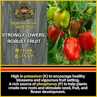 Royal Gold Crown Jewels Organic Imperial Boost 0-15-11 Dry Soluble Fertilizer, 1 lb - for Excellent Fruit and Flower Production, Encourages Late Season Blossoms