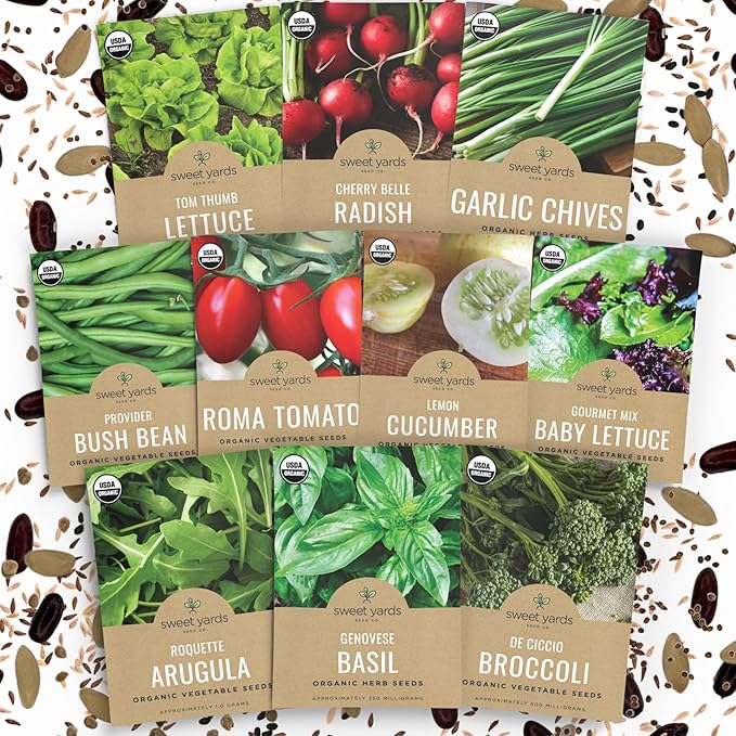 Organic Container Garden Seeds Variety Pack - 10 Individual Packs - 2026 Season - Roquette arugula, Genovese Basil and More! for Indoor & Outdoor Planting (Non-GMO, Certified Organic)