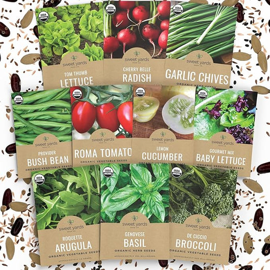 Organic Container Garden Seeds Variety Pack - 10 Individual Packs - 2026 Season - Roquette arugula, Genovese Basil and More! for Indoor & Outdoor Planting (Non-GMO, Certified Organic)