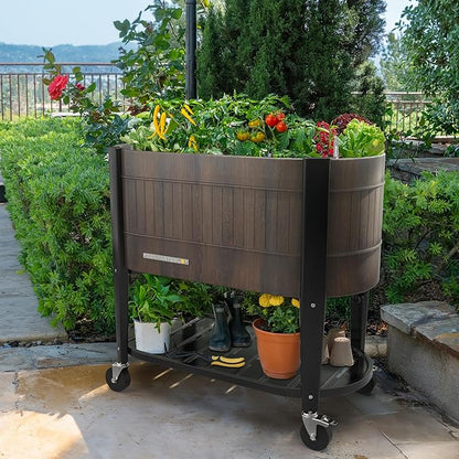 Permasteel Raised Garden Bed with Legs, 40×20×37 in, Planter Box with EnGrow™ TrueSoil™ Technology for Vegetables, Flowers, Herbs, and Fruit, Outdoor Indoor, Storage Shelf, Wood Brown