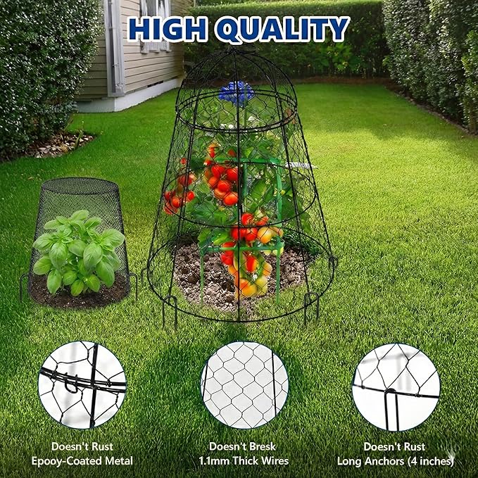 Garden Cloches for Plants, Chicken Wire Plant Cages, Plant Protectors from Animals, Combo Pack, 12 Pcs (6 Large 17.7" × 12.8" + 6 Small 5.87" × 9")