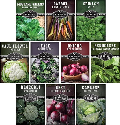 10 Spring Vegetable Seed Collection for Planting | Cool Season Root Vegetables & Leafy Greens, Suitable for Fall & Winter Gardens – Heirloom Non-GMO Variety Pack | Survival Garden Seeds