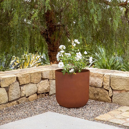 Veradek Patina Series Kona Planter - Round Planter for Outdoor Porch/Garden | Naturally Rusting Planter for All-Weather Use