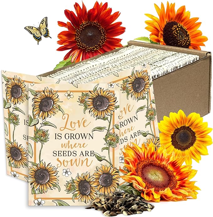Seed Needs Heirloom Sunflower Seed Packet Favors for Party Events - Pre-Filled & Ready to Hand Out - Great for Weddings, Bridal Showers, Memorials, Fundraisers (100 Packets)