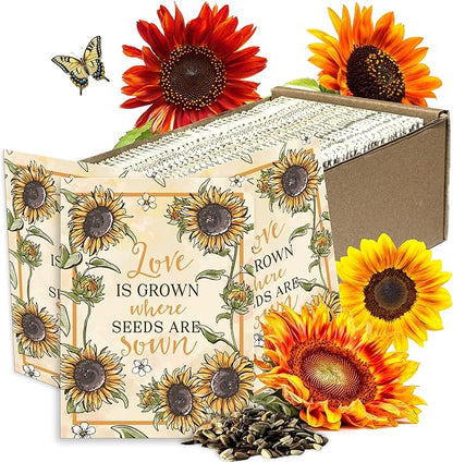 Seed Needs Heirloom Sunflower Seed Packet Favors for Party Events - Pre-Filled & Ready to Hand Out - Great for Weddings, Bridal Showers, Memorials, Fundraisers (100 Packets)
