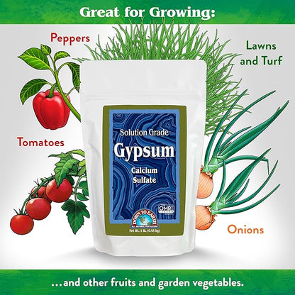 Down To Earth All Natural Fertilizers Organic Solution Grade Gypsum Calcium Sulfate - Professional Grade Gypsum Powder 325 mesh for Liquid, Drip or Spray Applications, 1 lb