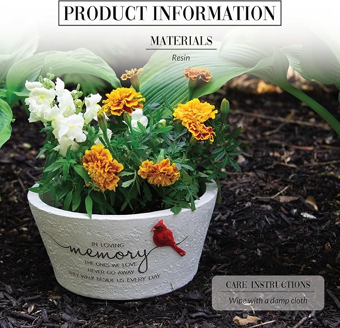 Pavilion Gift Company - The Ones We Love Never Go Away They Walk Beside Us Every Day - 9.5" Cardinal Flower Planter Pot Dish Bereavement in Memory Memorial Loss of Loved One Gift Funeral Present