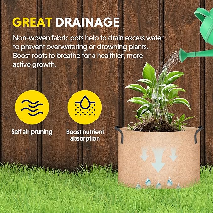 Simple Deluxe 12 Pack 7 Gallon Grow Bags, 300G Vegetable/Flower/Plant Fabric Pots with Handles, Heavy Duty Thickened Nonwoven Planting Bag with 12 Pcs Plant Labels
