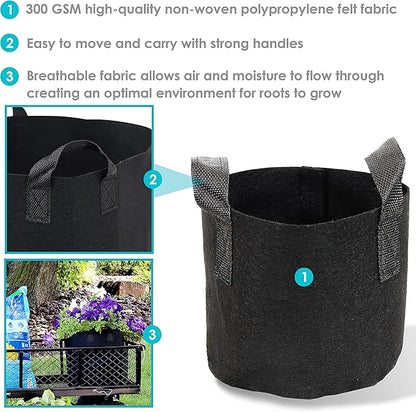 Sunnydaze 1-Pack 2-Gallon Garden Grow Bags for Vegetables - 300 GSM Non-Woven Polypropylene Felt Fabric Flower Pots and Planters with Handles - Single Gardening Container