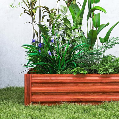 Outsunny 2 Piece Galvanized Raised Garden Bed, 3.3' x 3.3' x 1' Metal Planter Box for Growing Vegetables, Flowers, Herbs, Succulents, Dark Brown
