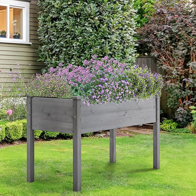 Topeakmart Elevated Planter Bed Outdoor, Wooden Raised Garden Bed, Rectangle Raised Bed with Stable Structure Wooden Garden Box Standing Planter for Garden/Patio/Backyard/Outdoor,2pcs