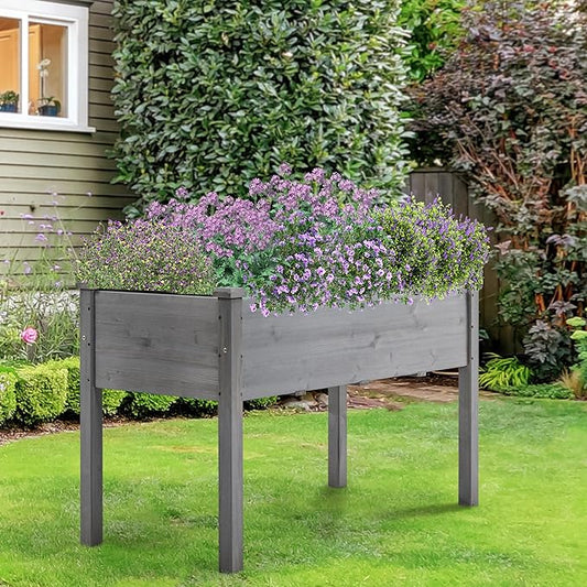 Topeakmart Elevated Planter Bed Outdoor, Wooden Raised Garden Bed, Rectangle Raised Bed with Stable Structure Wooden Garden Box Standing Planter for Garden/Patio/Backyard/Outdoor,2pcs