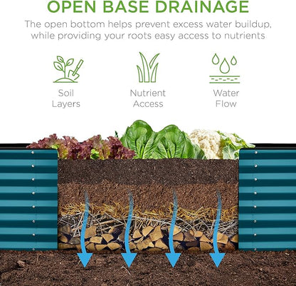 Best Choice Products 8x2x2ft Raised Outdoor Metal Garden Bed, Deep Root Box Planter for Vegetables, Flowers, Herbs, 240 Gallon Capacity, 100% Non Toxic Materials - Peacock Blue