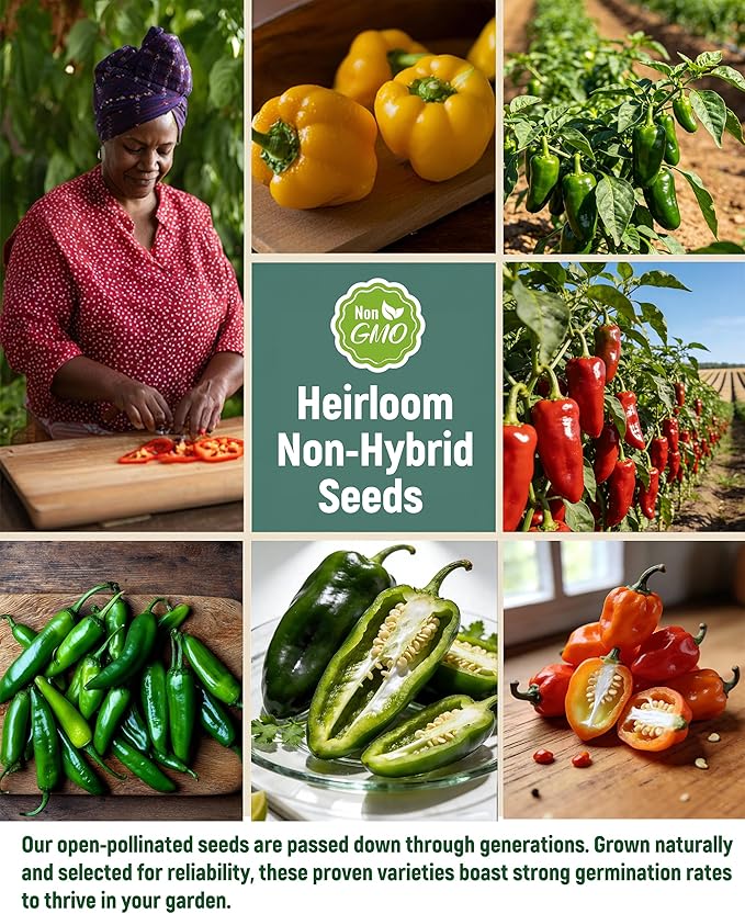 8 Varieties Hot Pepper Seeds for Planting - 1600+ Heirloom Non-GMO USA Sourced Seeds - Ghost, Jalapeño, Serrano, Cayenne, Poblano, Thai & More- High Germination Spicy Pepper Garden