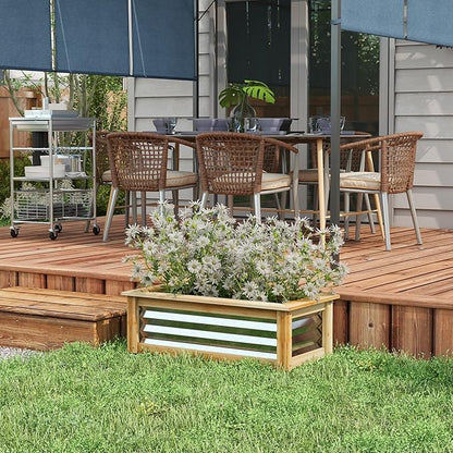 Outsunny Raised Garden Bed, Outdoor Planter Box, Galvanized Metal Reinforced with Wood, Stock Tank for Growing Flowers, Herbs and Vegetables