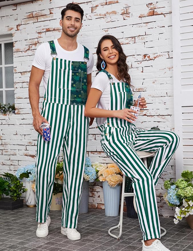 Bib Overalls for Men Adjustable Straps Jumpsuit Striped Women Coveralls with Pockets