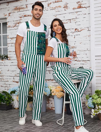 Bib Overalls for Men Adjustable Straps Jumpsuit Striped Women Coveralls with Pockets