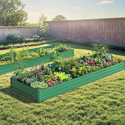 DWVO 12 x 4 x 1 FT Raised Garden Bed Kit, Outdoor Galvanized Flower Bed with Safety Rubber and Gloves, Large Metal Planter Box for Vegetables, Flowers, Herbs, Fruits, Green