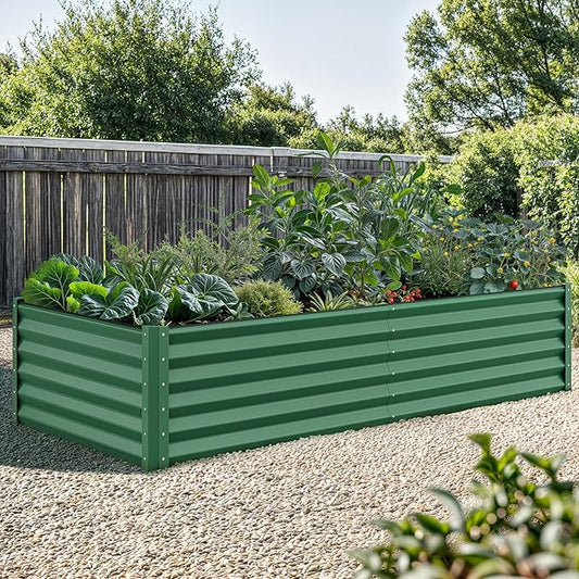 YITAHOME 96x48x18 in Galvanized Raised Garden Bed Kit, Large Metal Planter Box with Gloves, Safety Rubber & Support Rod, Outdoor Flower Bed for Plants Vegetables, Green