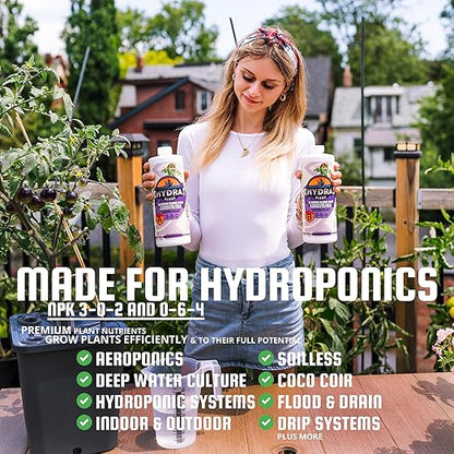 HydraBloom A B Bloom Nutrients - 2 Part Liquid Advanced Flower & Vegetable Fertilizer - for Hydroponic Aero Tower Home Systems Indoor and Outdoor Garden Fruit Plant Food - A+B 1 Litre Each Pack of 2