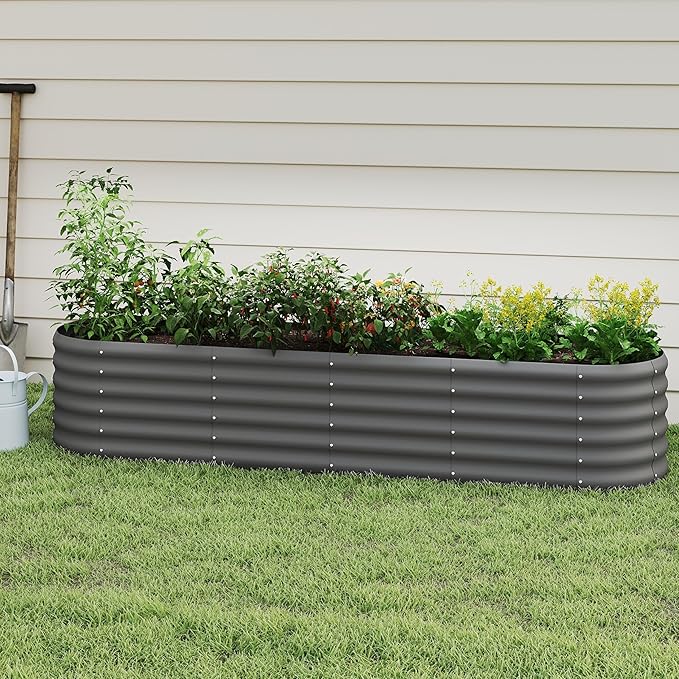 DDK Galvanized Raised Garden Bed, Outdoor Planter Bed, 8x2x1.5ft Metal Planter Box for Gardening and Planting,GD