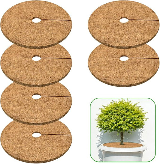 ZeeDix 6 Pack Coconut Fiber Mulch Ring, 18 Inch Coco Coir Tree Ring Mulch Mat, 100% Natural Tree Protector Mat Plant Cover Ring Coconut Coir Discs Tree Mats Mulch Rings for Indoor Outdoor Trees Plants