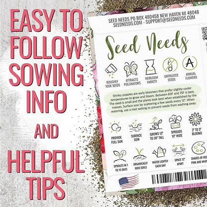Seed Needs Shirley Mixed Poppy Seeds for Planting Double Mixture | 100,000+ Heirloom Seeds Papaver Rhoeas Open Pollinated | Bulk Package Double Mixture Blend Annual Flowering Seed