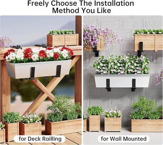 Y&M 4 Pcs Deck Railing Adjustable Planter Box Brackets (6 to 12.5 in), Universal Heavy Duty Iron Flower Box Brackets Wall Mounting Hooks for Fences, Patio, and Garden - Black (Patent Registered)
