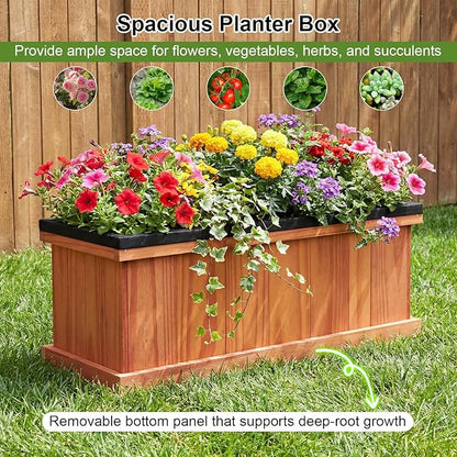 Giantex Outdoor Raised Garden Bed Set of 2, 28” x 10” x 10” Pine Wood Planter Box w/ 3 Drainage Holes, Removable Bottom & Bed Liner, Rectangular Flower Container for Vegetables Herbs, Indoor & Outdoor